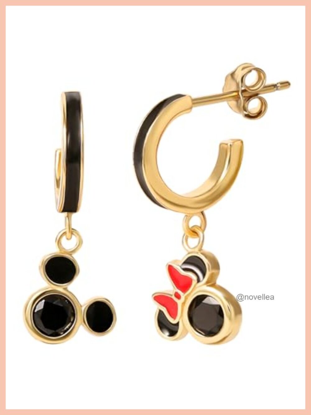 Mismatched Mickey Minnie Dangle Hoop Earrings 18k Gold Plated Sterling Silver